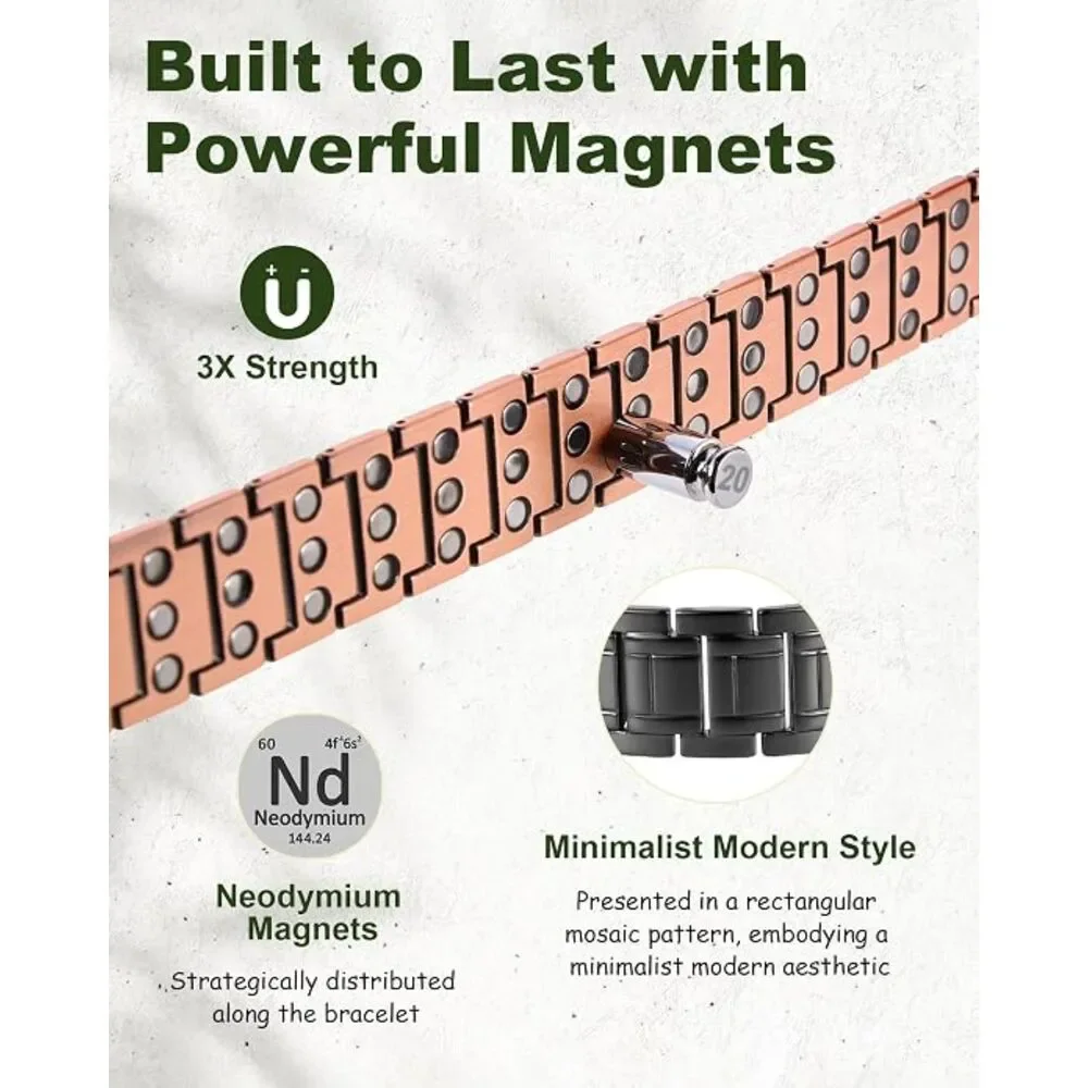 Men's 99.99% Pure Copper Magnetic Bracelet & Ring Set 9